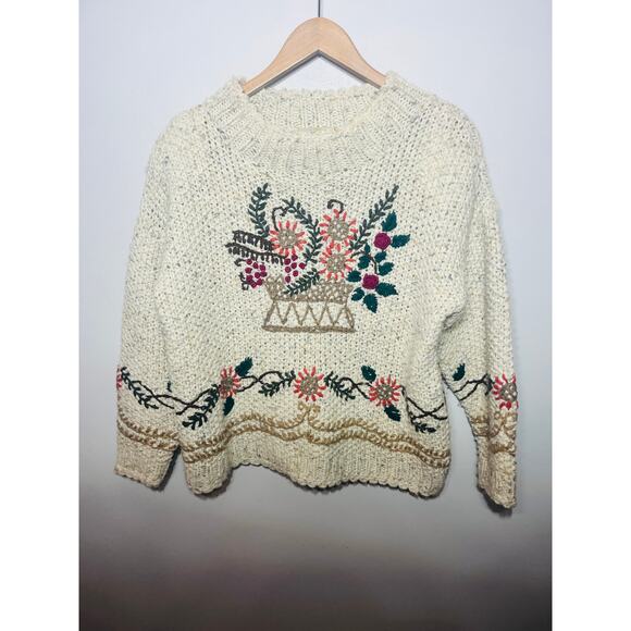 Express VTG 90s Handknitted Floral Embroidered Cottagecore Acrylic Wool XS - Picture 1 of 8